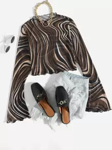 SHEIN EZwear Áo nữ Xù nhỏ cắt Tất cả trên in Giải trí - Nhiều màu - Xem 1