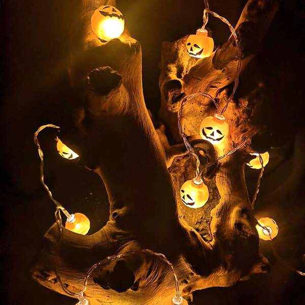 

1pc Halloween String Light With 10pcs Pumpkin Bulb, Yellow