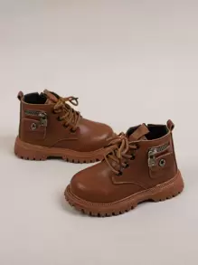 女孩素色拉鏈裝飾側拉鍊靴子 - 棕色 - 查看 2