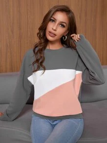 SHEIN LUNE Áo nỉ Panel cắt và may Thả vai - Nhiều màu - Xem 4