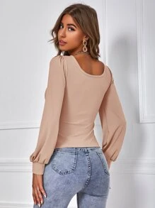 Firerie Scoop Neck Bishop Sleeve Tee - Apricot - View 2