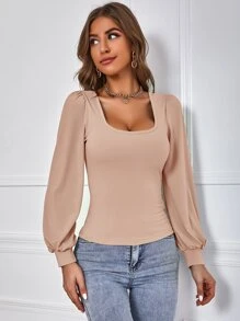 Firerie Scoop Neck Bishop Sleeve Tee - Apricot - View 3