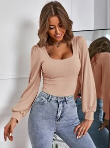 Firerie Scoop Neck Bishop Sleeve Tee - Apricot - View 5