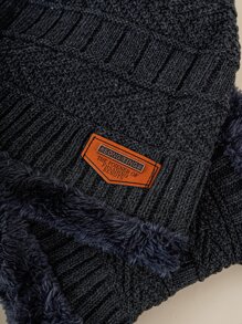 1set Fashionable Thick Thermal Lined Winter Beanie Hat And Scarf Set For Men, Suitable For Outdoor Activities And Skiing - Dark Grey - View 3