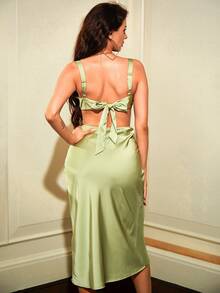 LOVE&LEMONADE Draped Front Cut Out Tie Back Satin Cami Dress
