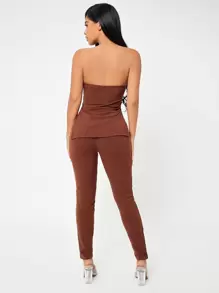 SHEIN SXY Rib-knit M-slit Tube Top & Leggings Set - Rust Brown - View 2