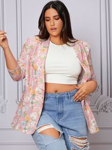 SHEIN LUNE 大碼印花青果領西裝外套 - 彩色 - 查看 3