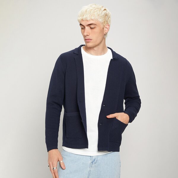 

Men Button Front Pocket Cardigan, Royal blue