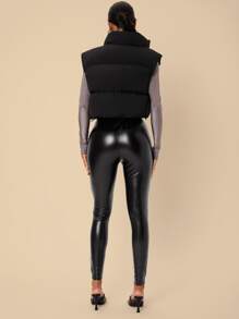 SHEIN Essnce Zipper Crop Vest Padded Coat In Fall/Winter - Black - View 4