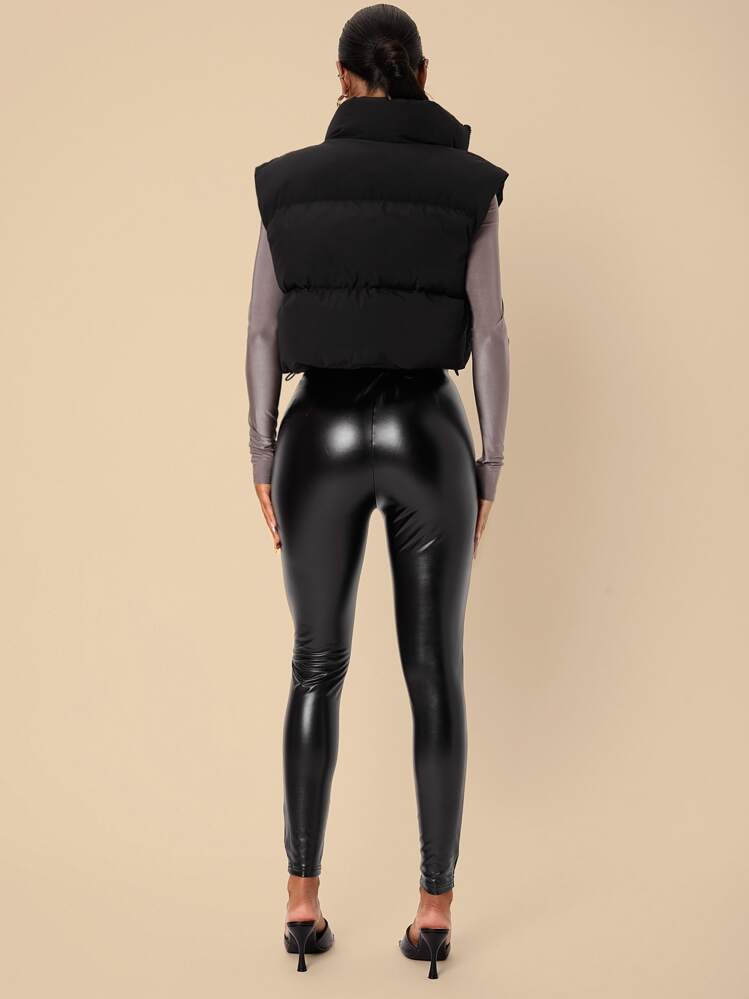 SHEIN Essnce Zipper Crop Vest Padded Coat In Fall/Winter - Black - View 4