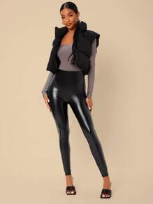 SHEIN Essnce Zipper Crop Vest Padded Coat In Fall/Winter - Black - View 5