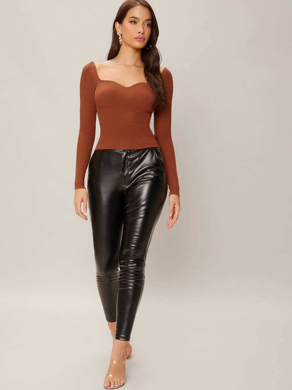 Sweetheart Neck Long Sleeve Top