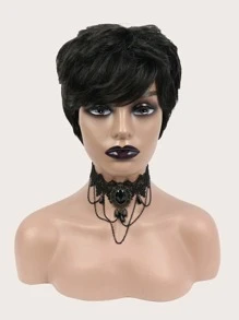 Natural Curly Human Hair Bangs Wig 100% Density Natural Black Short Wig For Women Human Hair Wig - SNatural - View 3