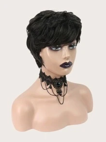 Natural Curly Human Hair Bangs Wig 100% Density Natural Black Short Wig For Women Human Hair Wig - SNatural - View 4