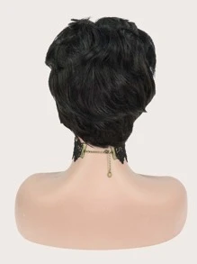 Natural Curly Human Hair Bangs Wig 100% Density Natural Black Short Wig For Women Human Hair Wig - SNatural - View 6