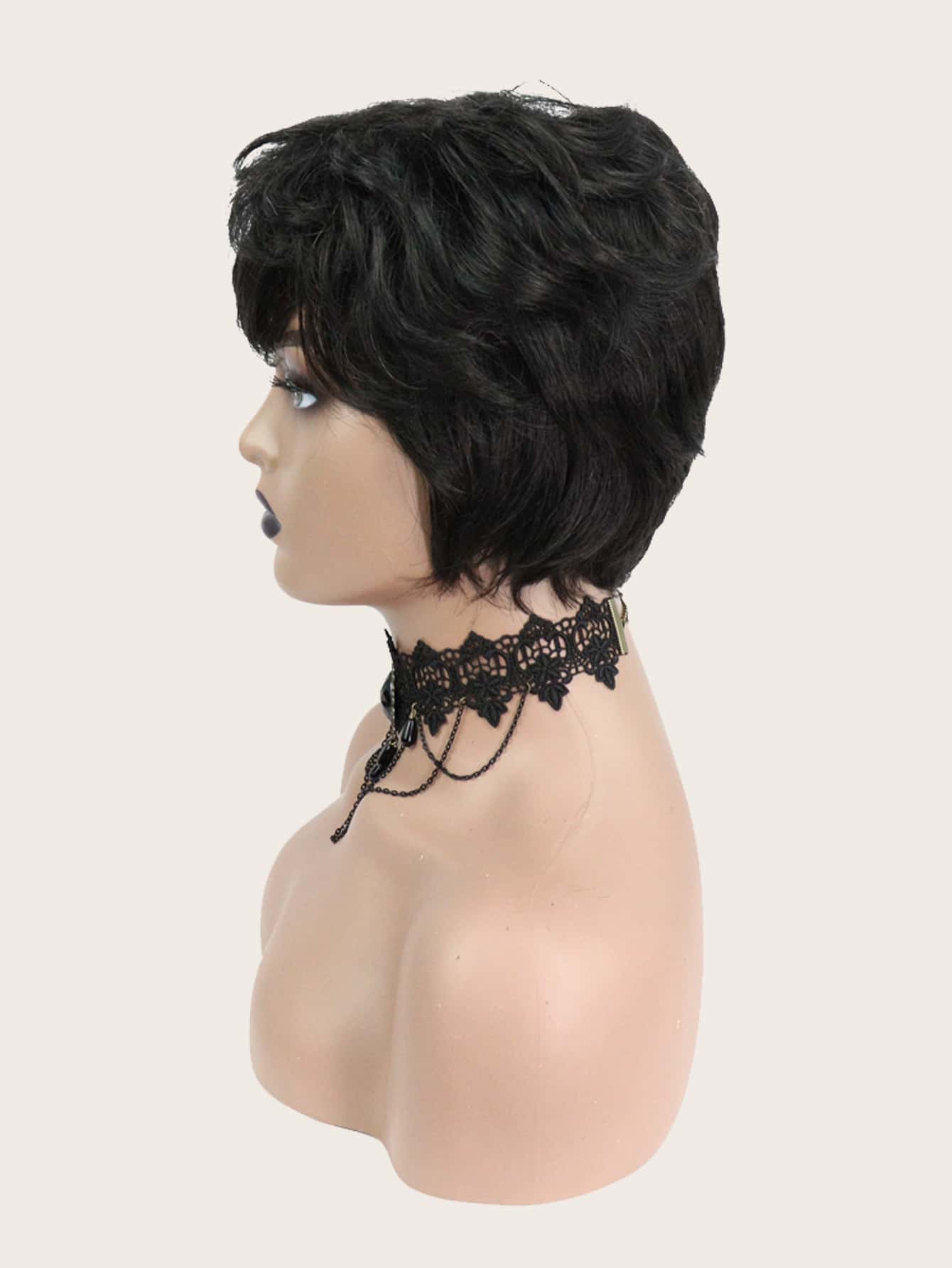 Natural Curly Human Hair Bangs Wig 100% Density Natural Black Short Wig For Women Human Hair Wig - SNatural - View 7