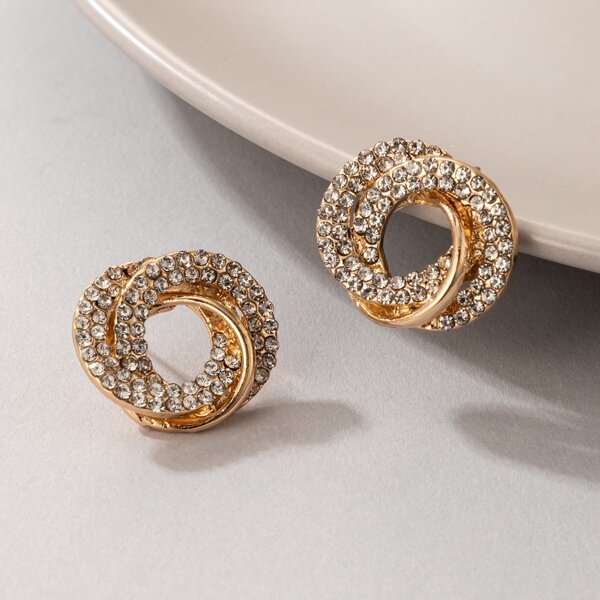

Rhinestone Decor Stud Earrings, Gold