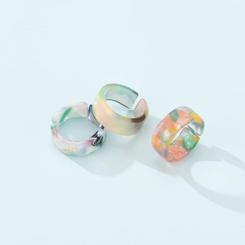 

3pcs Graphic Resin Ring, Multicolor