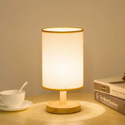 1 Đèn bàn hình trụ vải lanh tối giản, Đèn bàn đầu giường, USB có công tắc, Đèn chiếu sáng ban đêm