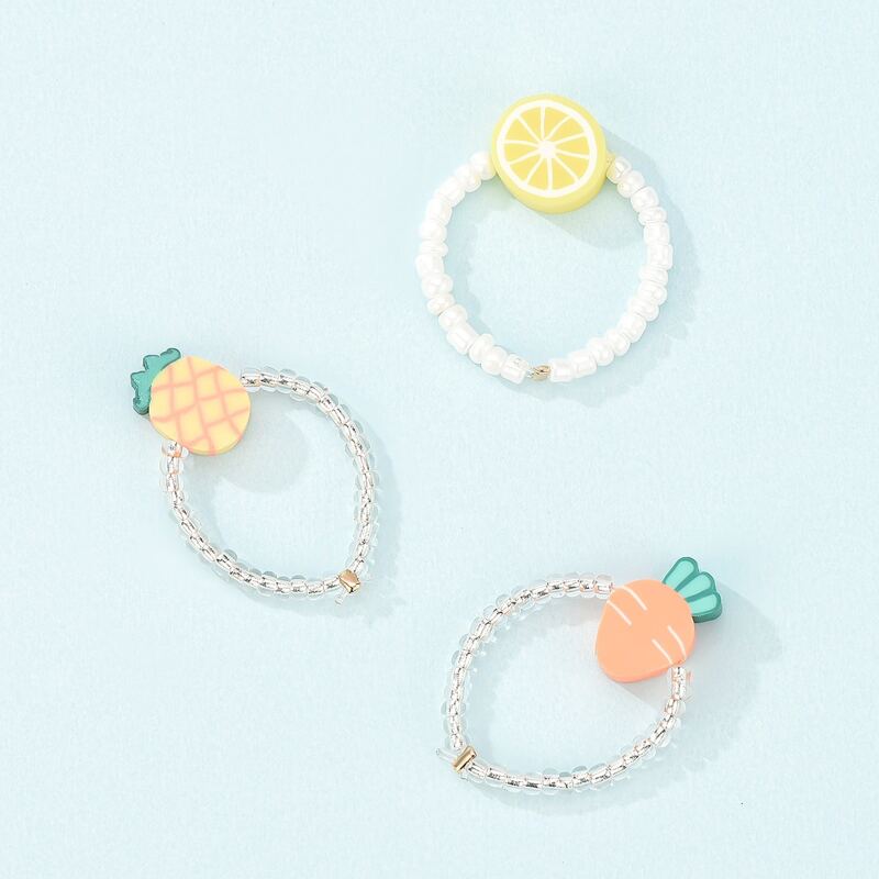 

3pcs Fruit Decor Beaded Ring, Multicolor