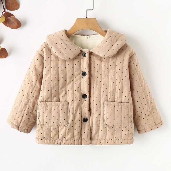 

Toddler Girls Polka Dot Button Front Coat, Apricot