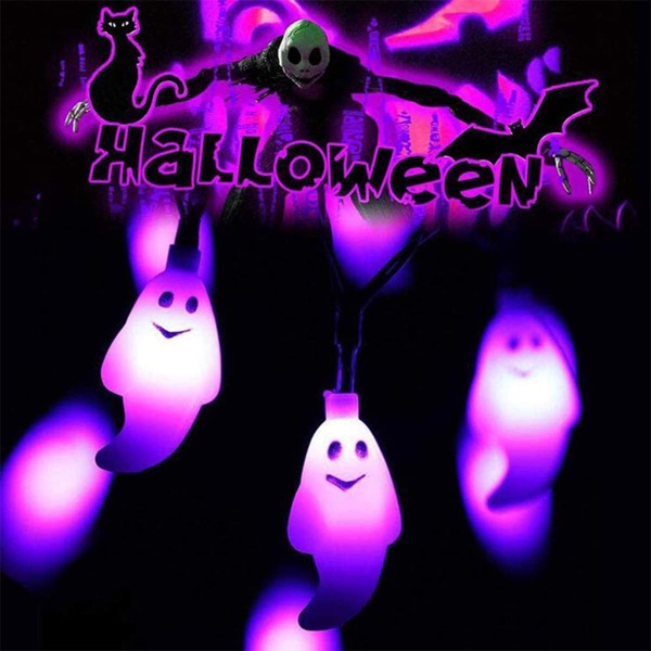 

1pc Halloween String Light With 10pcs Ghost Bulb, Purple
