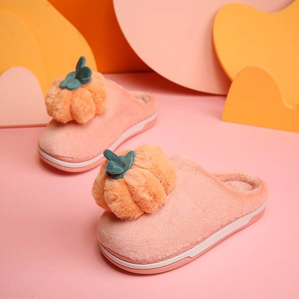 

Girls Pumpkin Decor Fuzzy Slippers, Pink