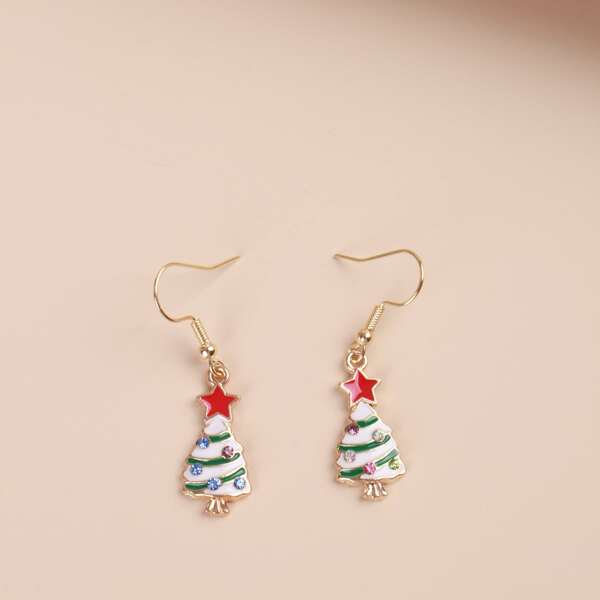 

Cartoon Christmas Tree Earrings, Multicolor