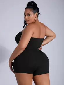 SHEIN SXY Plus Solid Unitard Tube Romper - Black - View 2