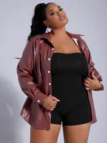 SHEIN SXY Plus Solid Unitard Tube Romper - Black - View 3