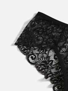 Women's Elegant Black Baroque Lace Sheer Briefs Medium Stretch Curvy Panties For Fantasy Lingerie Style - Black - View 4