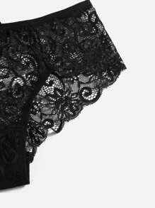 Women's Elegant Black Baroque Lace Sheer Briefs Medium Stretch Curvy Panties For Fantasy Lingerie Style - Black - View 5