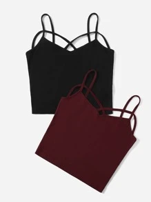 Muchica 2入組素色十字交叉吊帶上衣 - 彩色 - 查看 5
