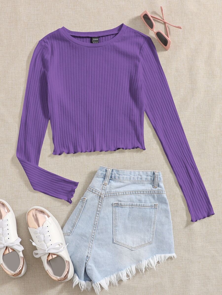 Muchica Lettuce Trim Solid Top - Violet Purple - View 1