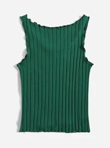 Muchica Áo hai dây Xù nhỏ Gân đan màu trơn Giải trí - Màu xanh lá cây đậm - Xem 2