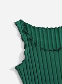 Muchica Áo hai dây Xù nhỏ Gân đan màu trơn Giải trí - Màu xanh lá cây đậm - Xem 4