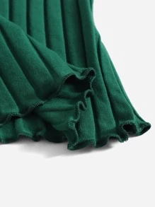 Muchica Áo hai dây Xù nhỏ Gân đan màu trơn Giải trí - Màu xanh lá cây đậm - Xem 5