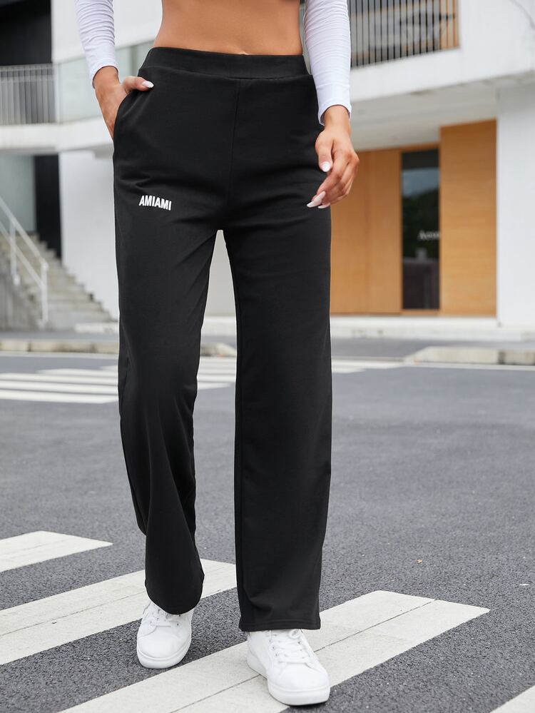 Pantalon de survêtement slogan à poche - Noir - Voir 4