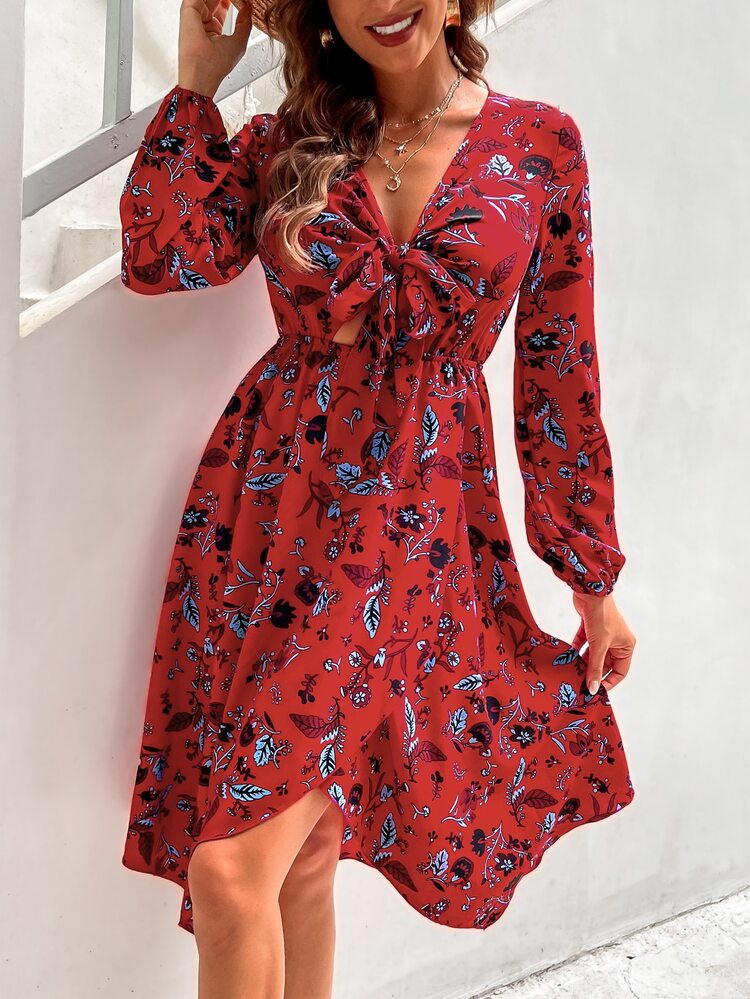 SHEIN LUNE Đầm Thắt nút Thực vật Boho - Nhiều màu - Xem 4