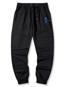 ROMWE MEN Guys Skull & Heart Graphic Drawstring Sweatpants - Black - View 1
