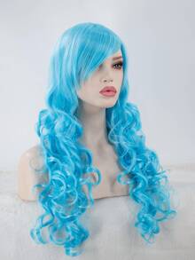 Long Curly Cosplay Wig With Bangs - Blue - View 3