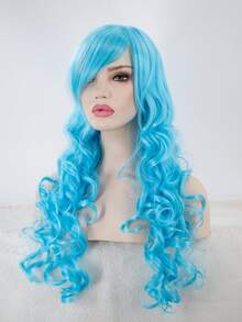 Long Curly Cosplay Wig With Bangs - Blue - View 4
