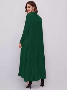 Mulvari Solid Pleated Back Shirt Dress - Dark Green - View 1