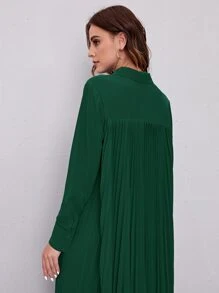 Mulvari Solid Pleated Back Shirt Dress - Dark Green - View 3