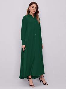 Mulvari Solid Pleated Back Shirt Dress - Dark Green - View 4