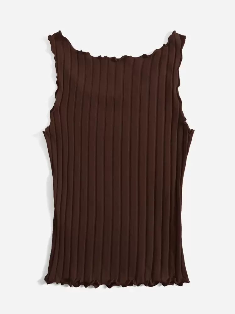 SHEIN EZwear プラスサイズ カジュアル ブラウン リブニット タンク