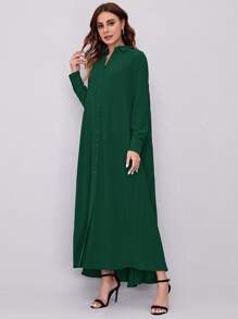 Mulvari Solid Pleated Back Shirt Dress - Dark Green - View 5