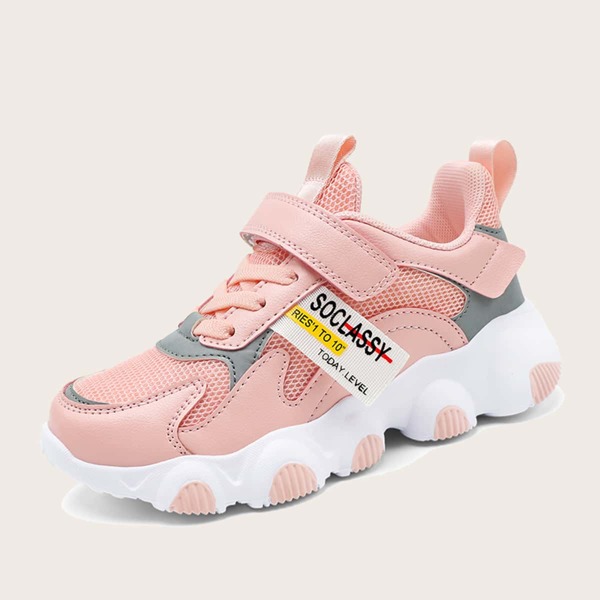 

Girls Letter Graphic Mesh Panel Chunky Sneakers, Pink