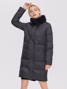 MIEGOFCE High Neck Zip Up Solid Padded Coat - Dark Grey - View 1