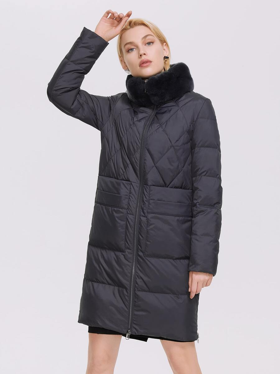 MIEGOFCE High Neck Zip Up Solid Padded Coat - Dark Grey - View 1